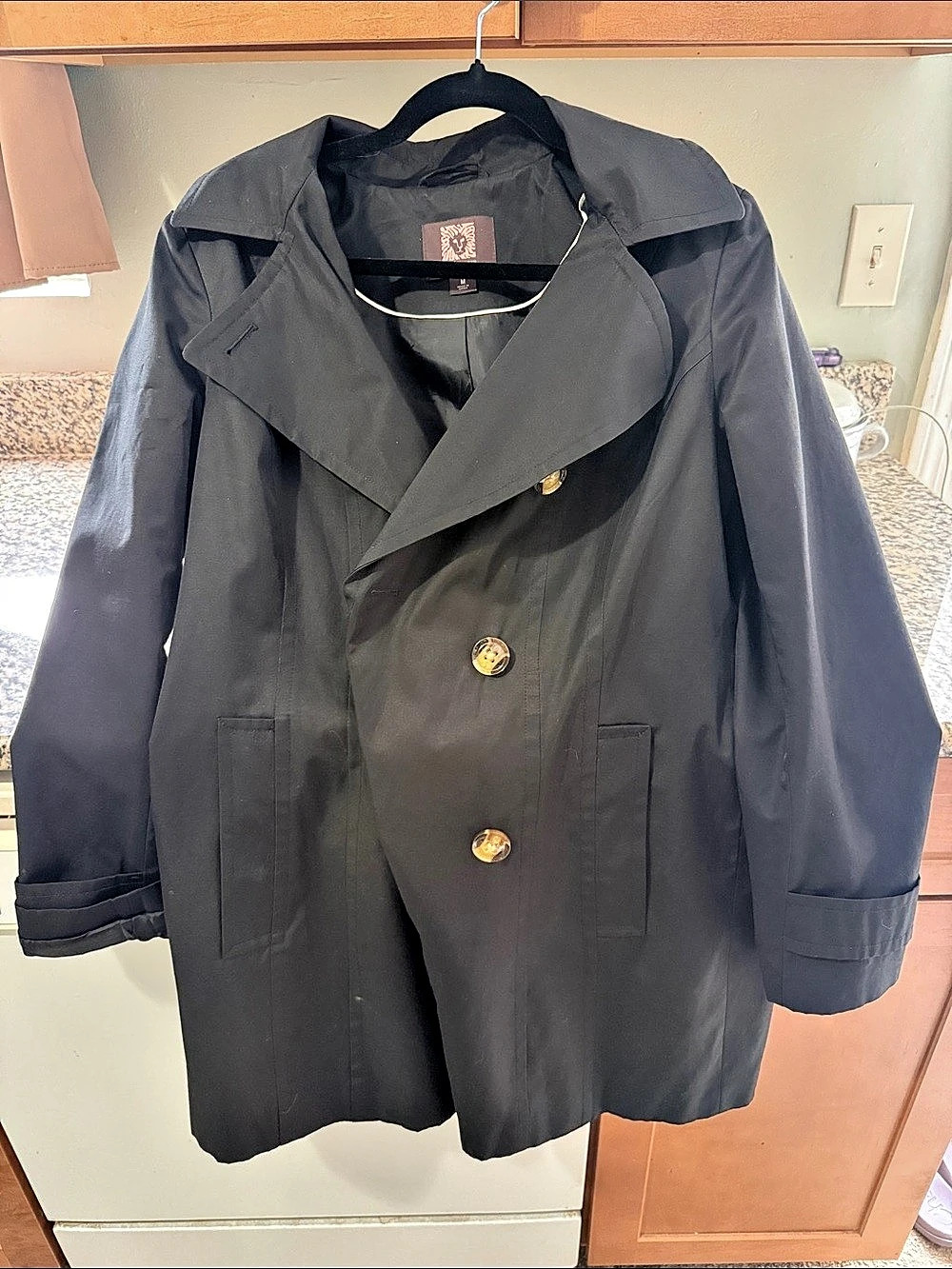 Anne Klein Women's Trench Coat Black Size Medium Like New